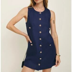 Reformation Tropez Linen Sleeveless Jewel Shift Mini Dress Danube Blue - Size 12
